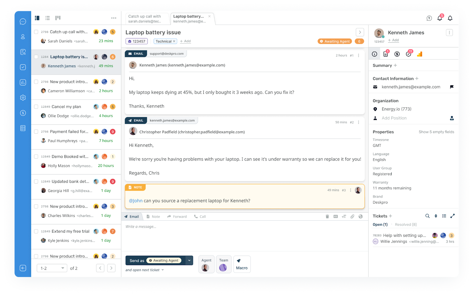 Kuvakaappaus Deskpro-käyttöliittymästä