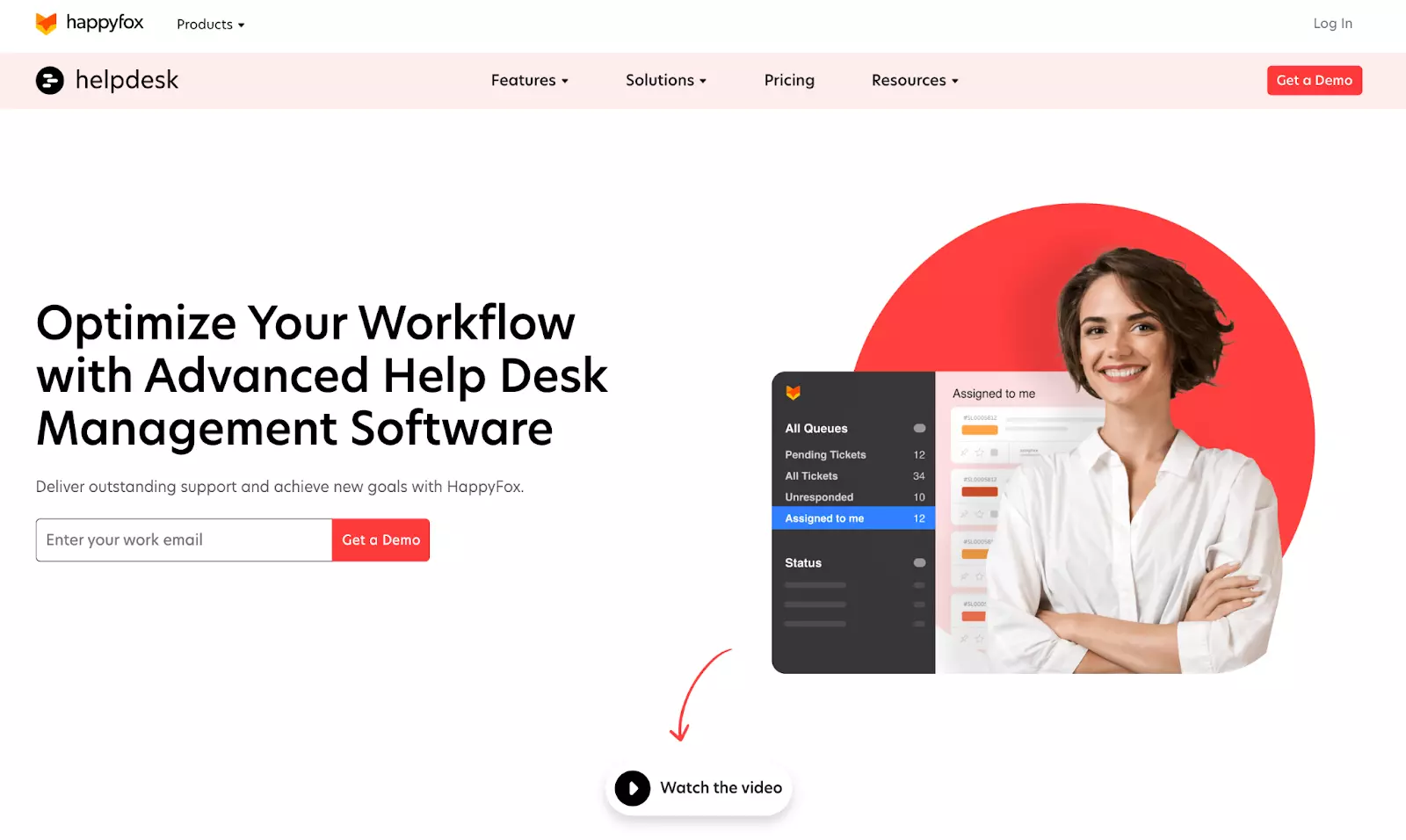 Happyfox helpdesk -tikettijärjestelmän kotisivu
