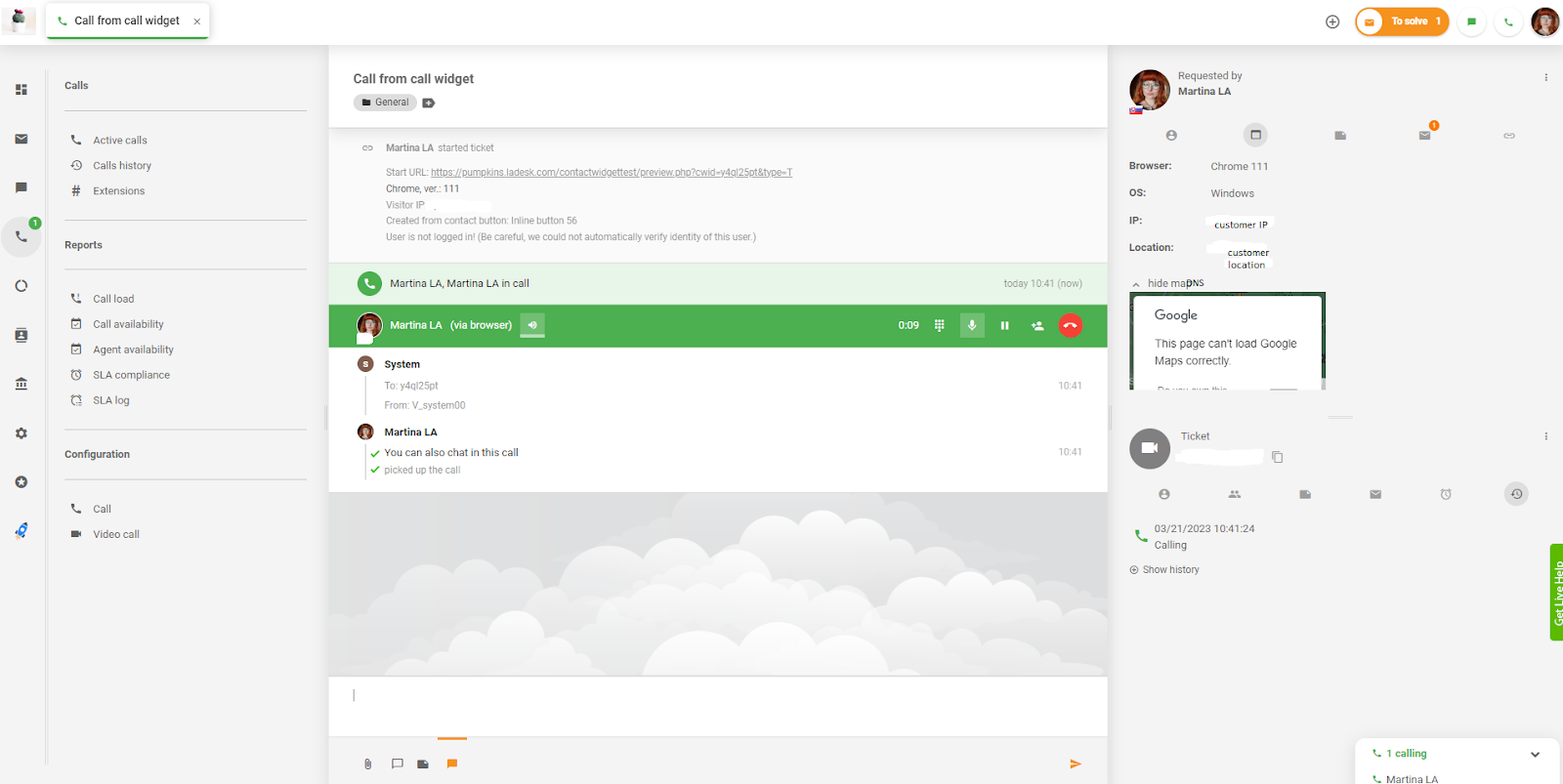 LiveAgent puhelun soittaminen puhelun widgetistä