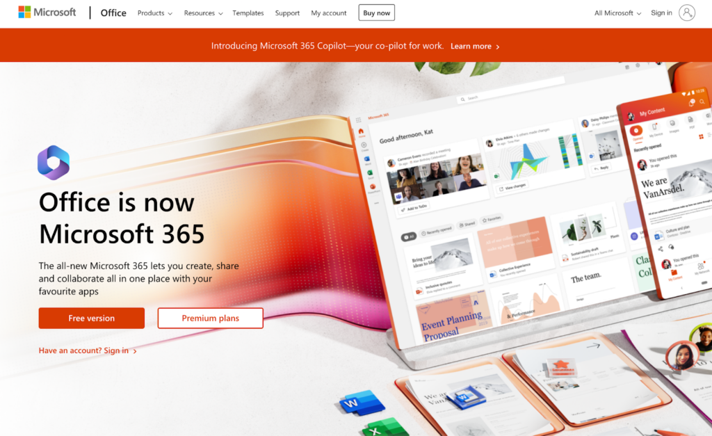 Microsoft 365:n kotisivu, sähköpostin hallintaohjelmisto yrityksille