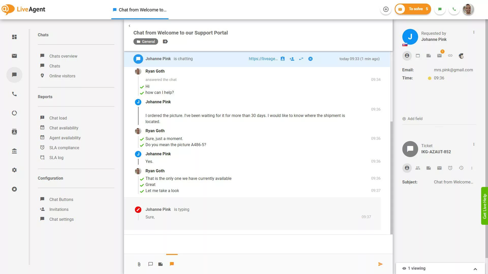 Käynnissä oleva reaaliaikainen kirjoitusnäkymä chat