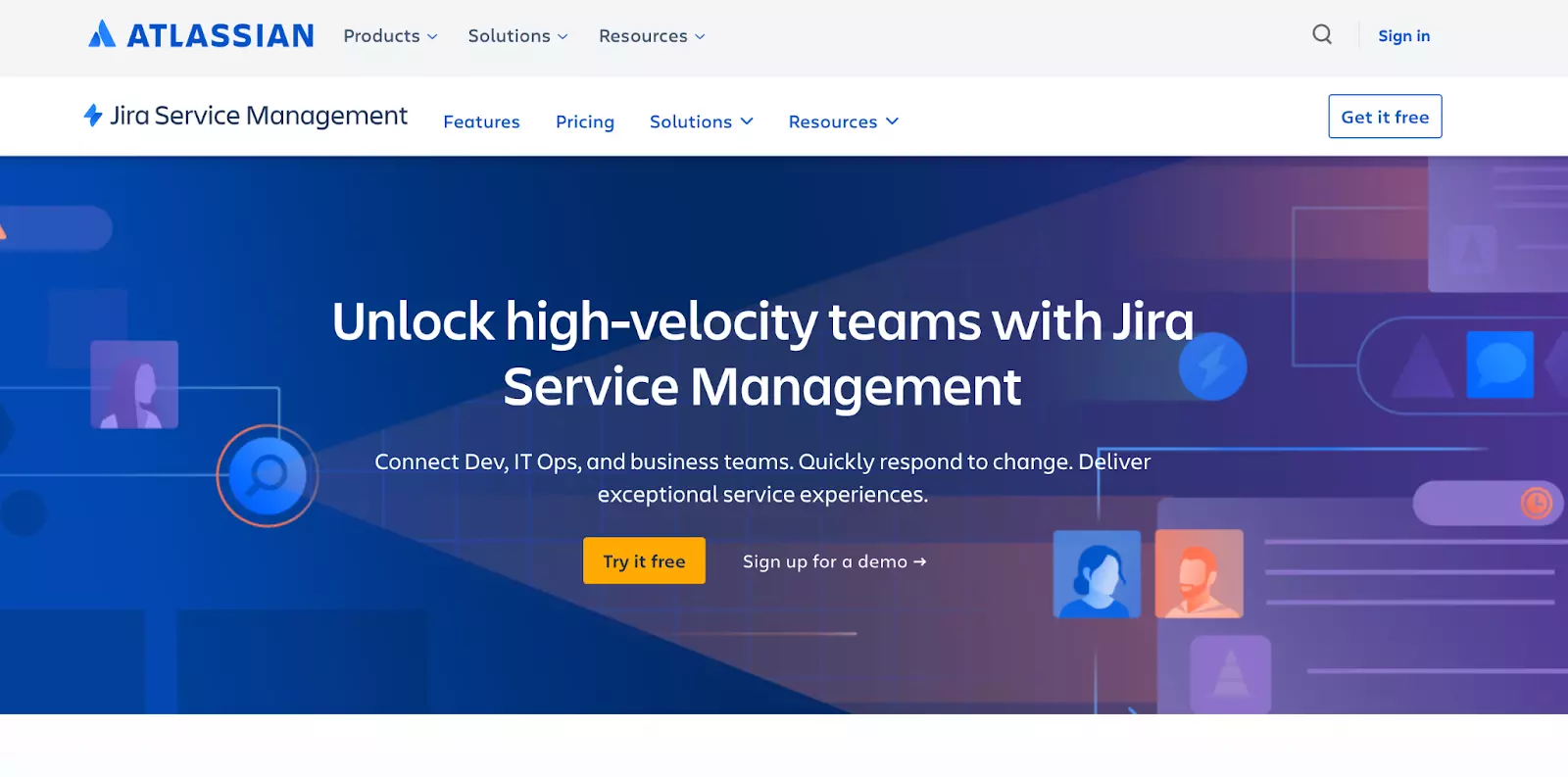 Jira Service Management -kotisivu