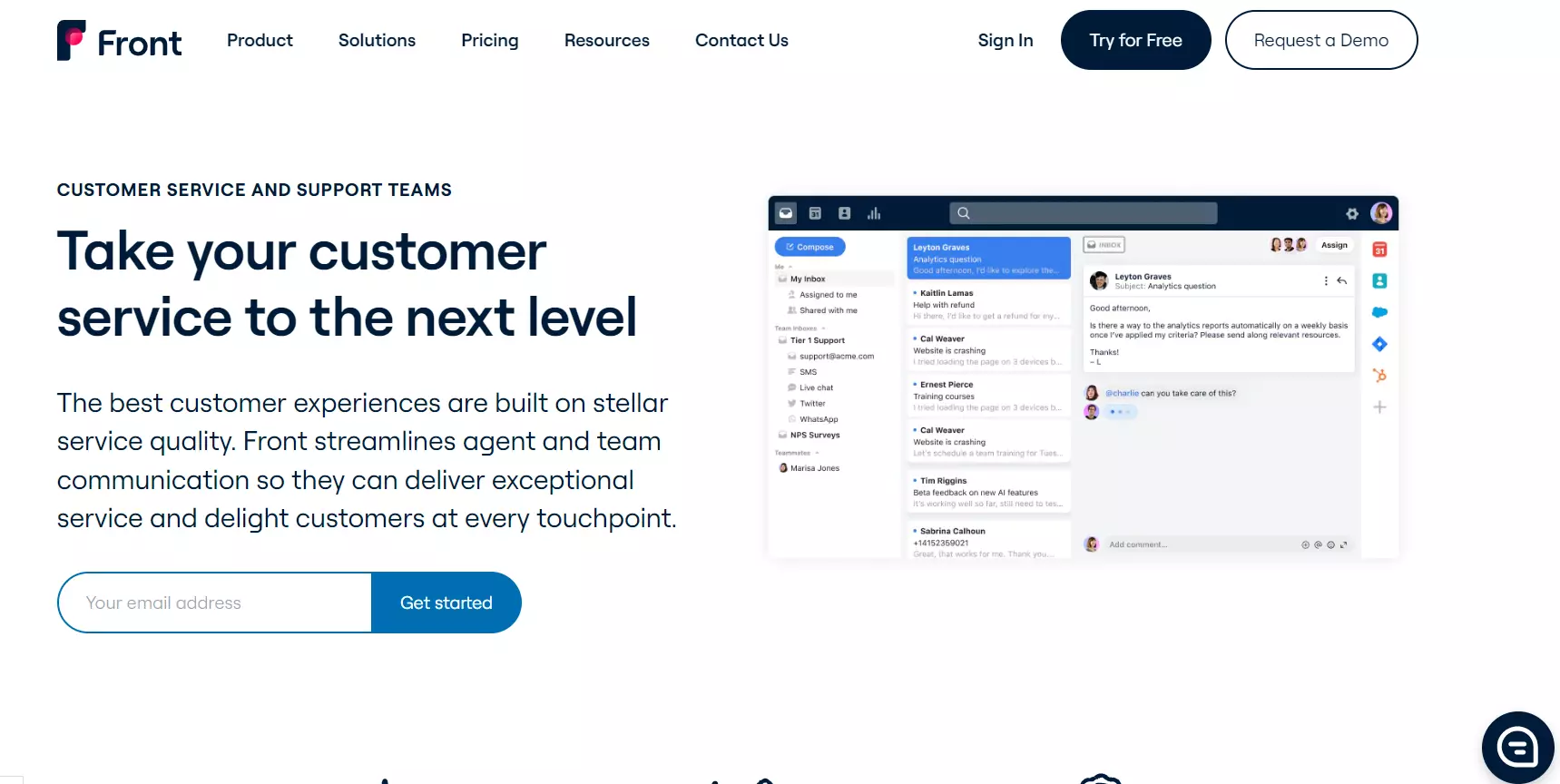 Front-asiakaspalvelun kotisivu