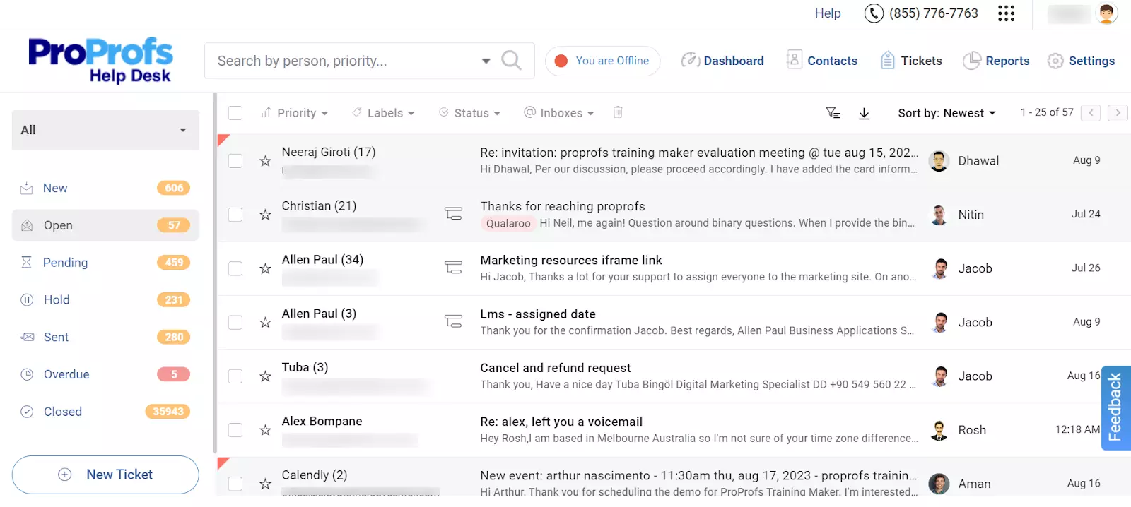 ProProfs Help Desk avoimet liput -yleiskatsaus