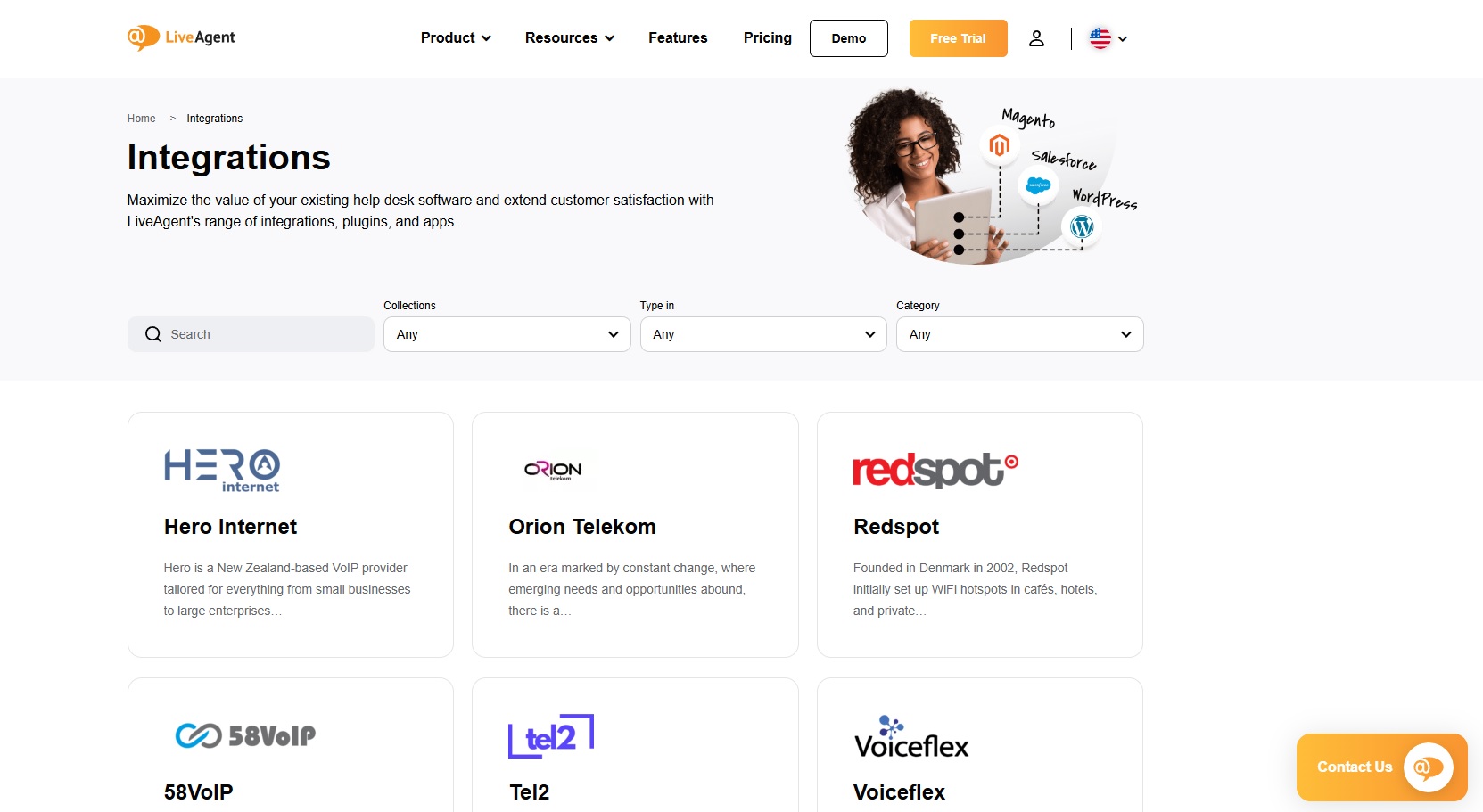 Kuvakaappaus LiveAgentin integraatioista