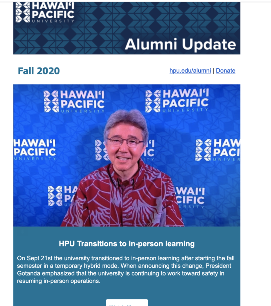 Hawaii Pacific Universityn informatiivisen sähköpostin esimerkki