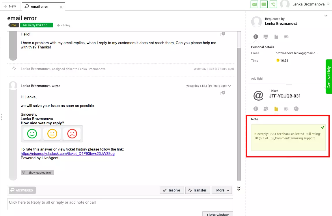 Customer survey rate agents