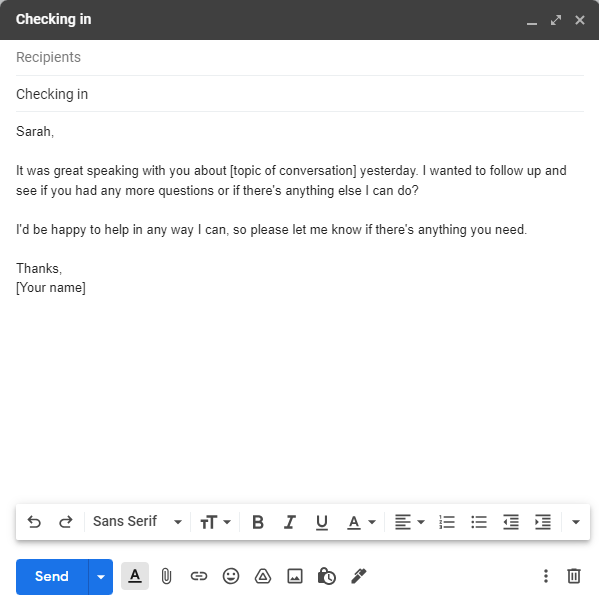 Follow up email template example