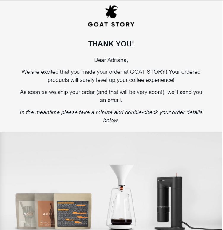 Kiitos-sähköposti Goat Storyltä