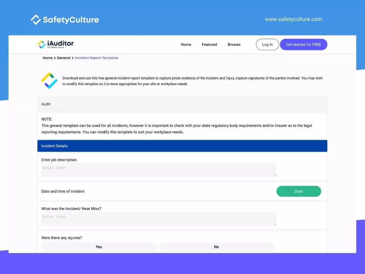 Tapahtumaraportin pohja iAuditorilta