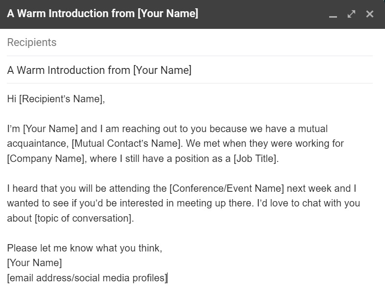 Lämmin esittelysähköpostin malli