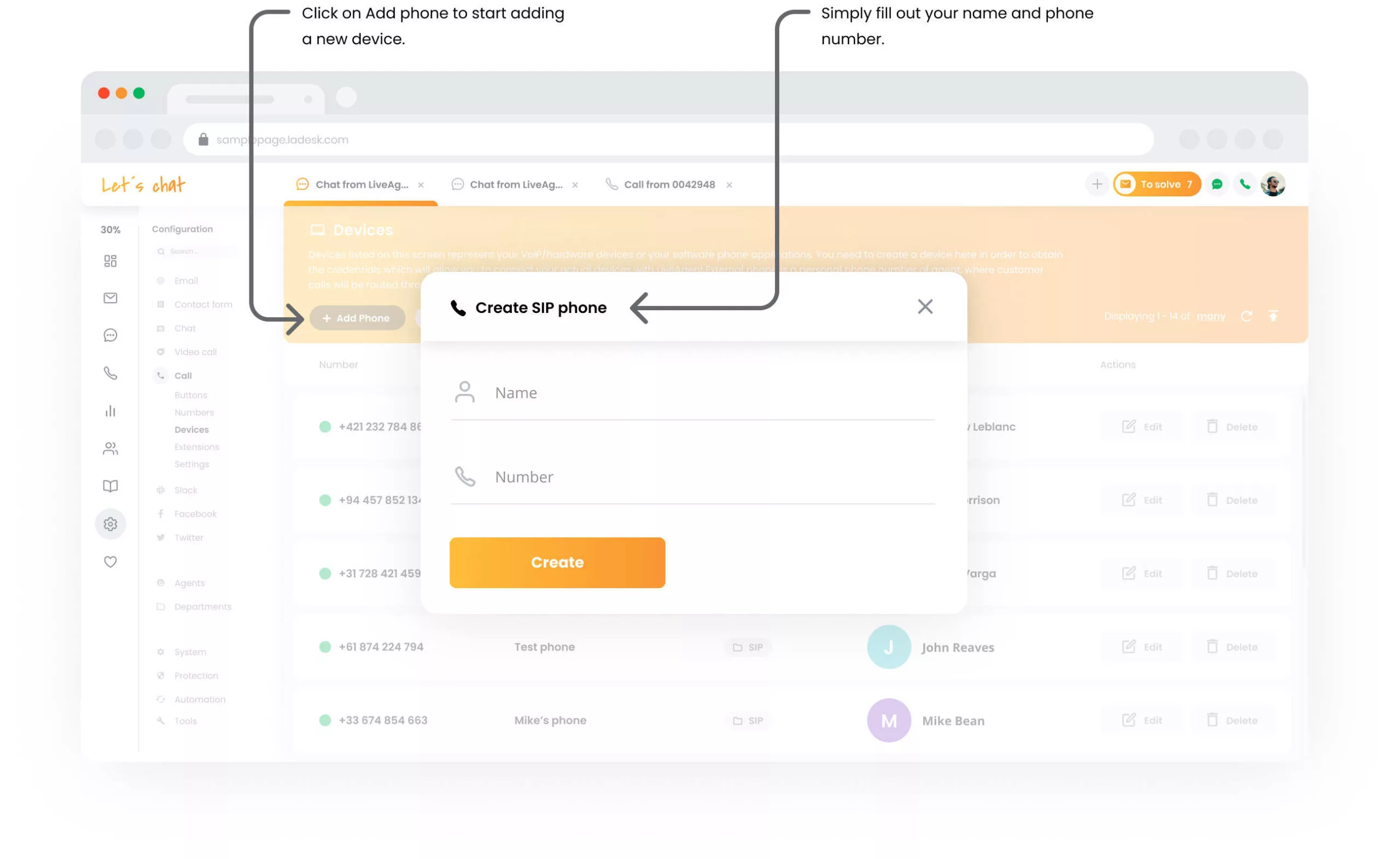 LiveAgentin puhelinlaitteet