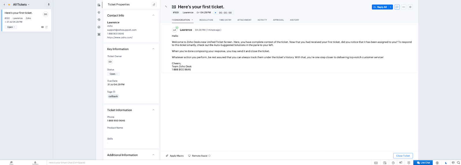 Zoho Deskiin lipputusympäristö