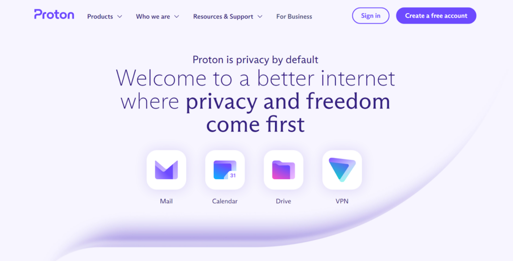 Proton Mail etusivu