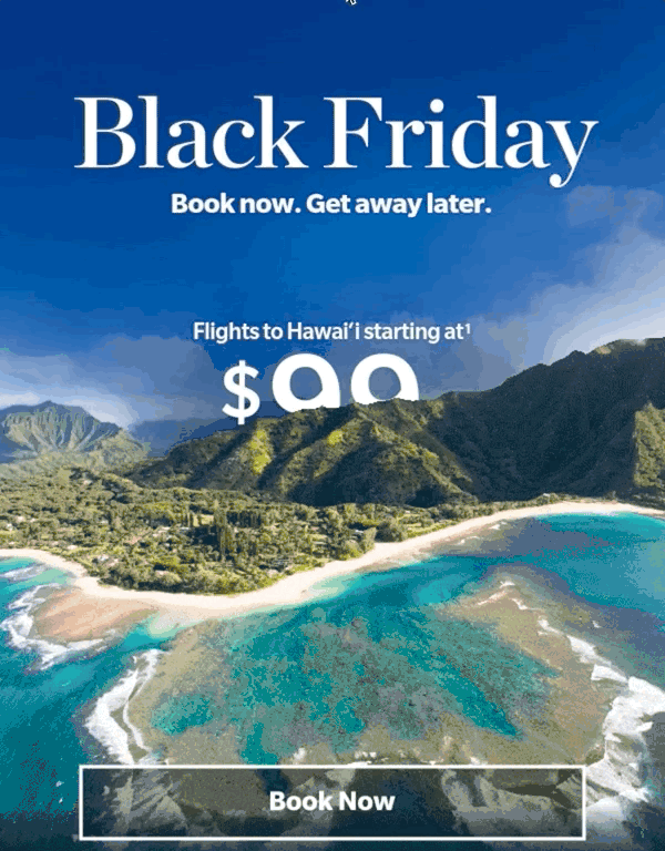 Hawaiian Airlines Black Friday sähköpostimalli