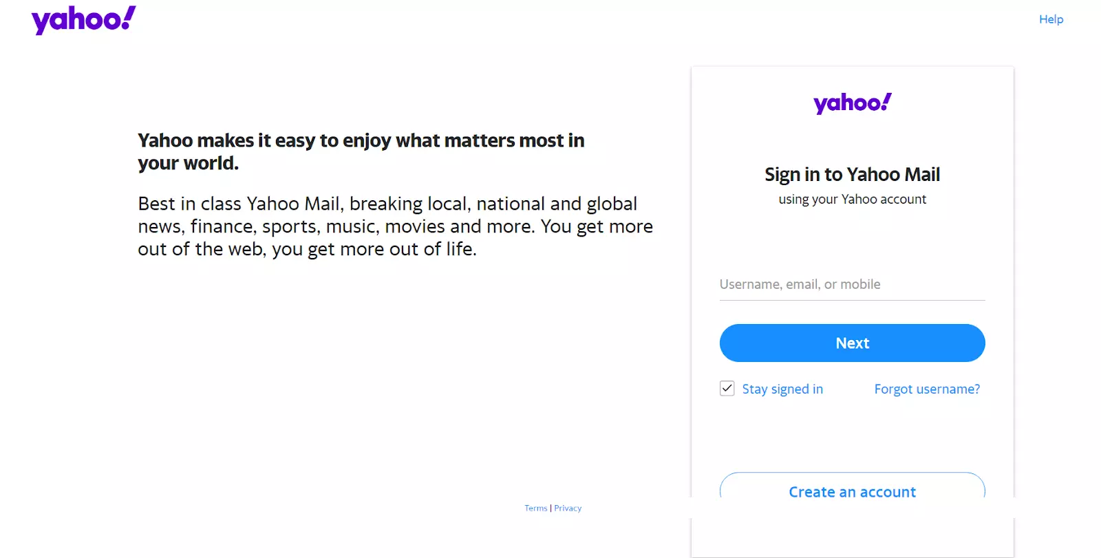 Yahoo! Mail -kotisivu